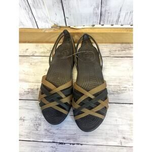 Crocs Isabella Strappy Huarache Sandals - Women's Size 5- Black & Bronze